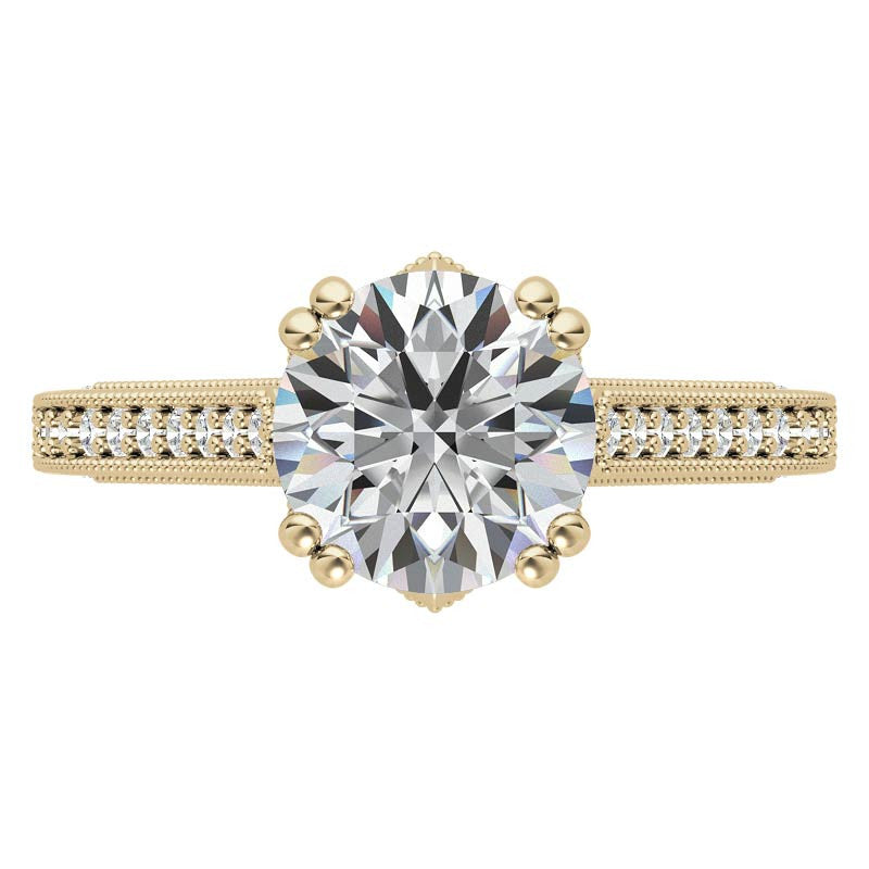 Antique Round Crown Accent Moissanite Engagement Ring