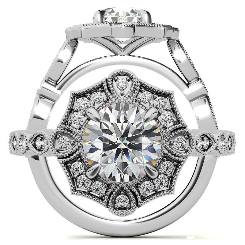 Fancy Scalloped Antique Inspired Halo Moissanite Engagement Ring