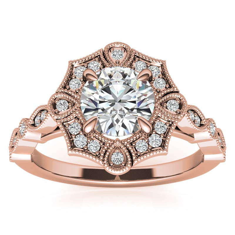 Fancy Scalloped Antique Inspired Halo Moissanite Engagement Ring