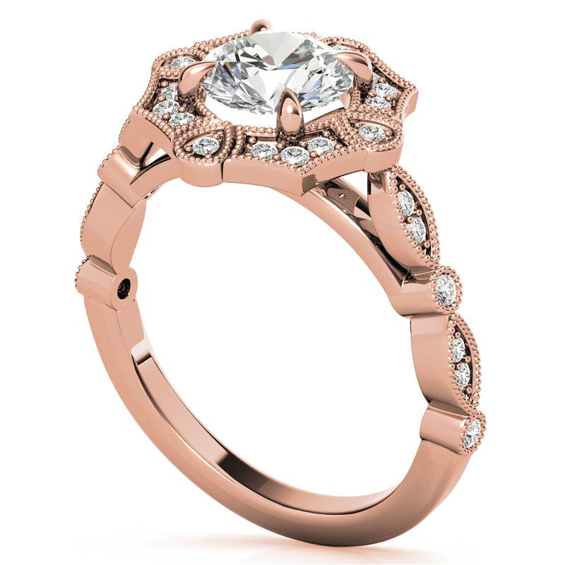 Fancy Scalloped Antique Inspired Halo Moissanite Engagement Ring