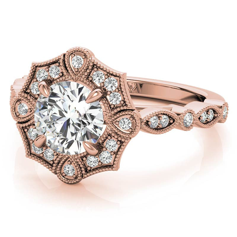Fancy Scalloped Antique Inspired Halo Moissanite Engagement Ring
