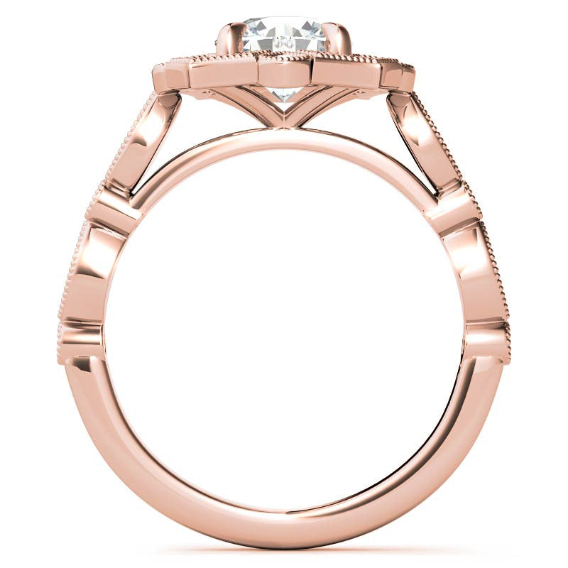 Fancy Scalloped Antique Inspired Halo Moissanite Engagement Ring