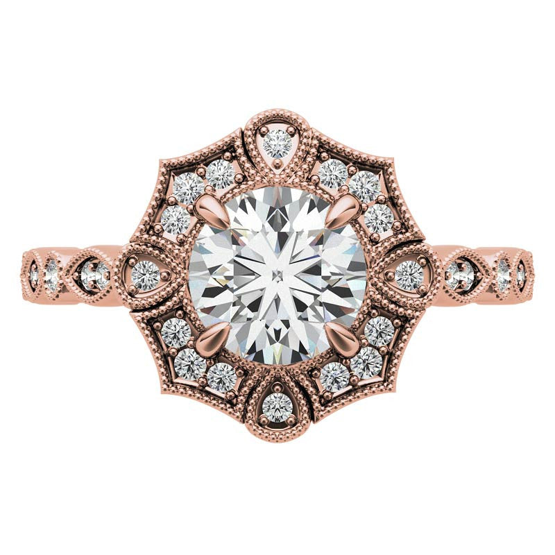 Fancy Scalloped Antique Inspired Halo Moissanite Engagement Ring