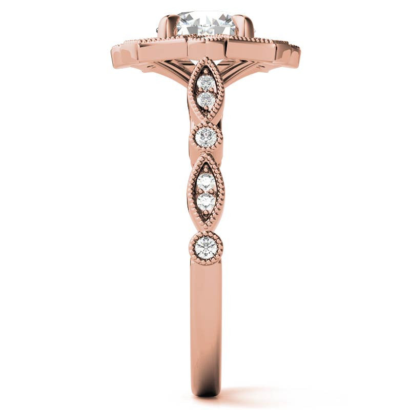 Fancy Scalloped Antique Inspired Halo Moissanite Engagement Ring