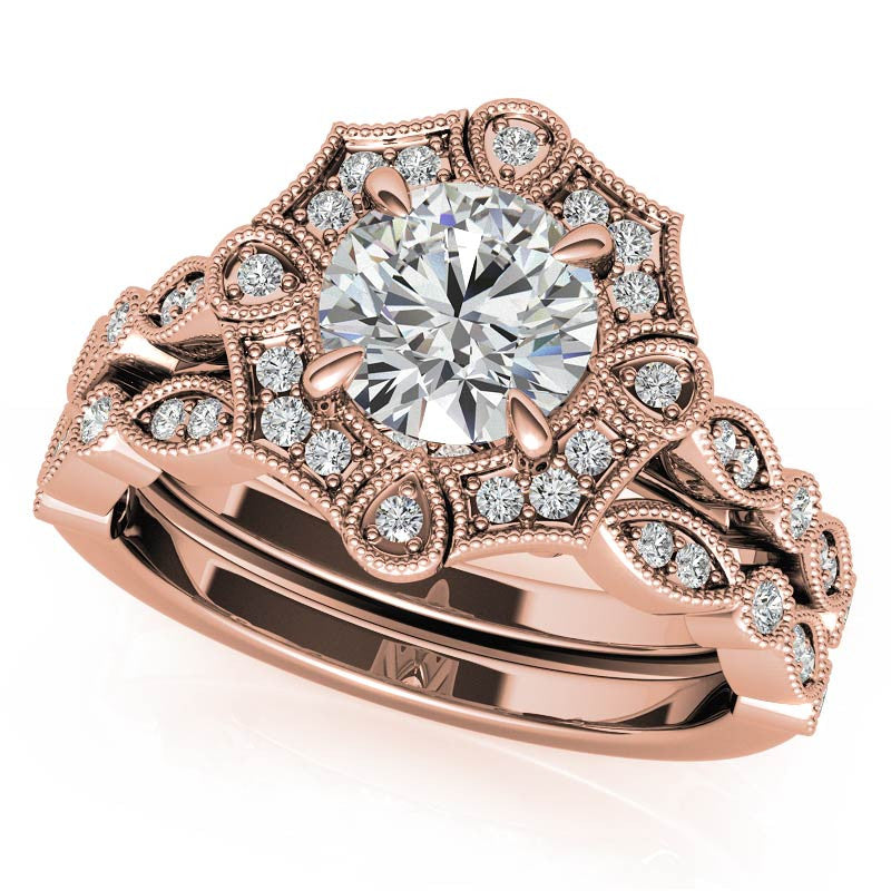 Fancy Scalloped Antique Inspired Halo Moissanite Engagement Ring