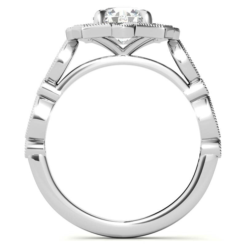 Fancy Scalloped Antique Inspired Halo Moissanite Engagement Ring