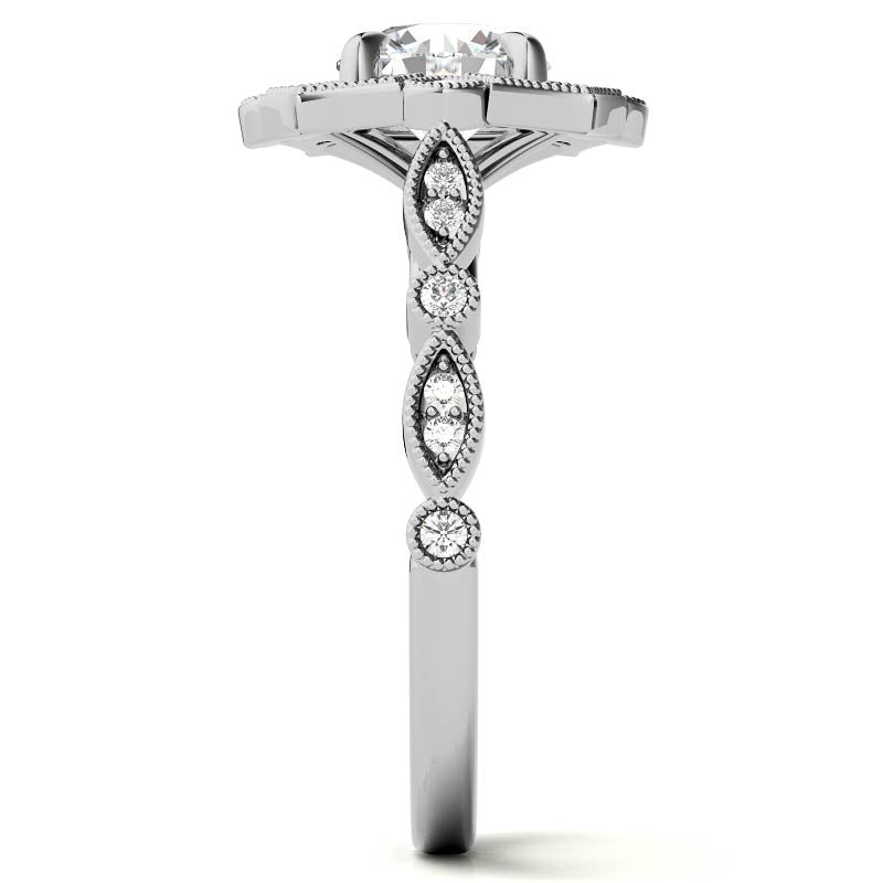 Fancy Scalloped Antique Inspired Halo Moissanite Engagement Ring