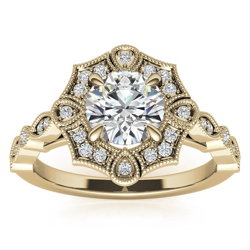 Fancy Scalloped Antique Inspired Halo Moissanite Engagement Ring