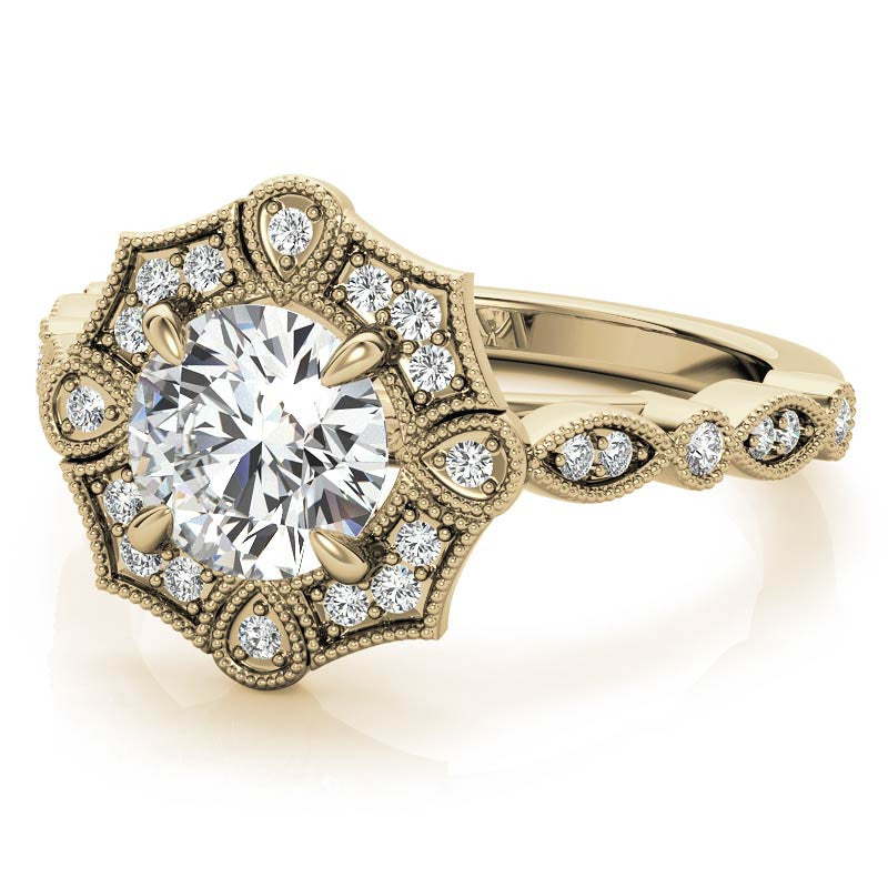Fancy Scalloped Antique Inspired Halo Moissanite Engagement Ring