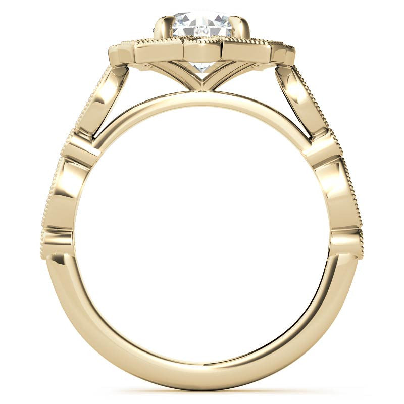 Fancy Scalloped Antique Inspired Halo Moissanite Engagement Ring