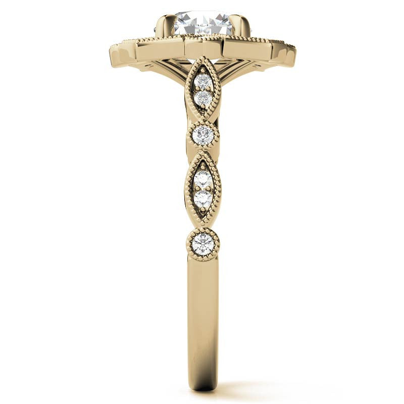 Fancy Scalloped Antique Inspired Halo Moissanite Engagement Ring