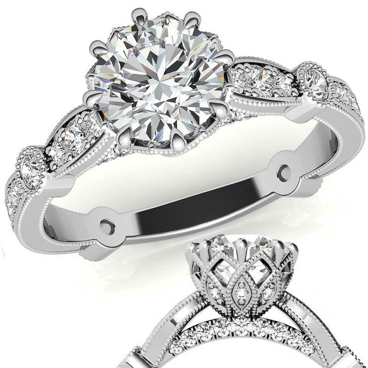 8-Prong Woven Round Brilliant Moissanite Engagement Ring with Milgrain