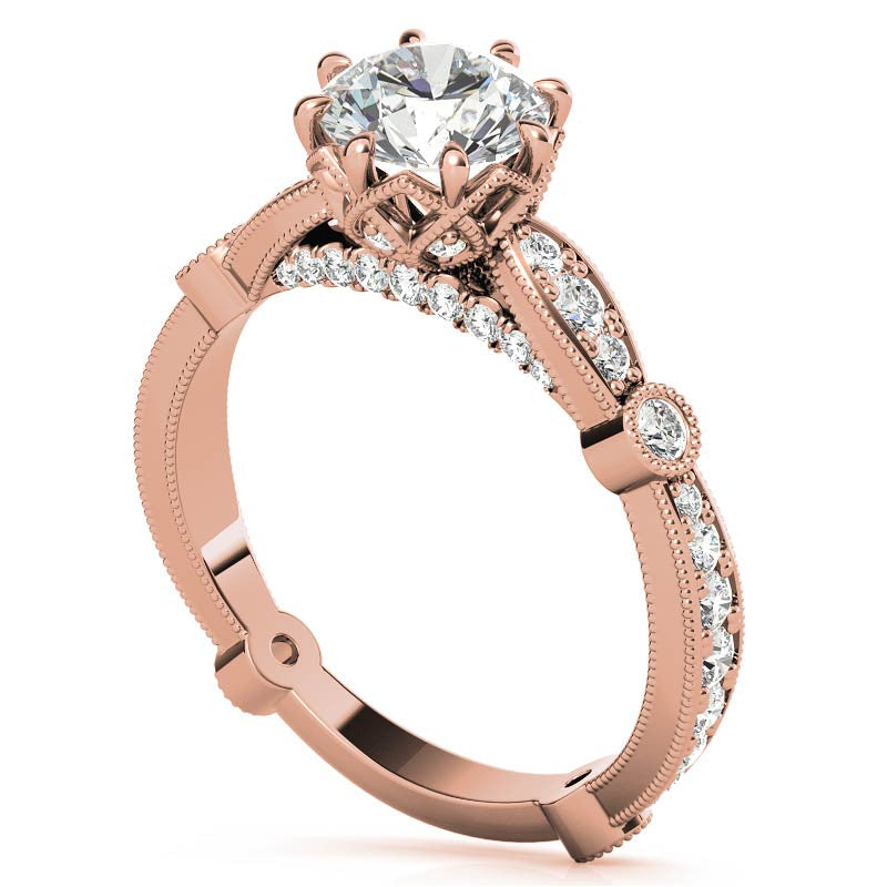 8-Prong Woven Round Brilliant Moissanite Engagement Ring with Milgrain