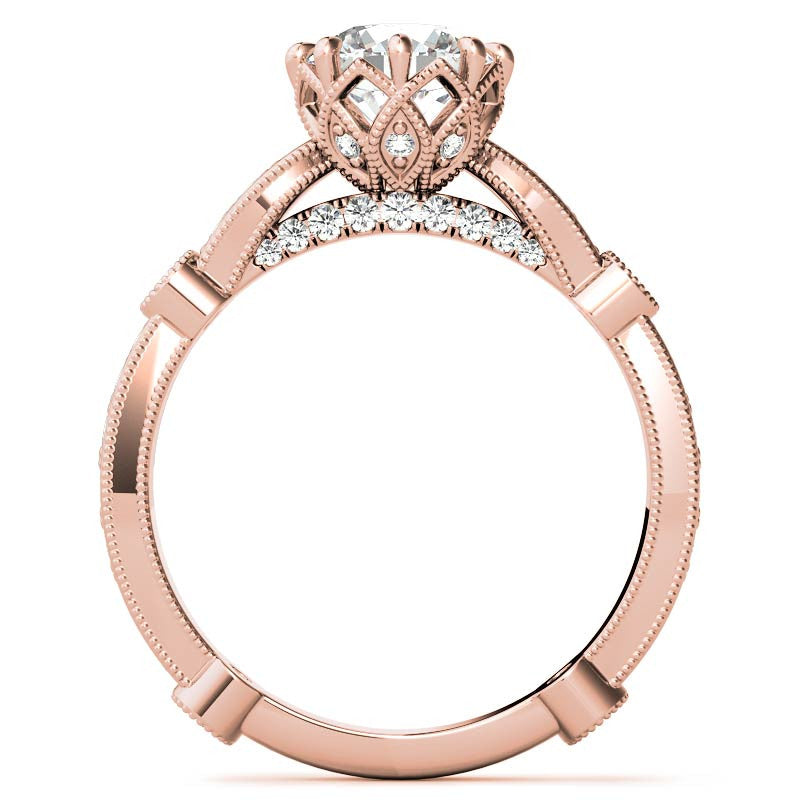 8-Prong Woven Round Brilliant Moissanite Engagement Ring with Milgrain