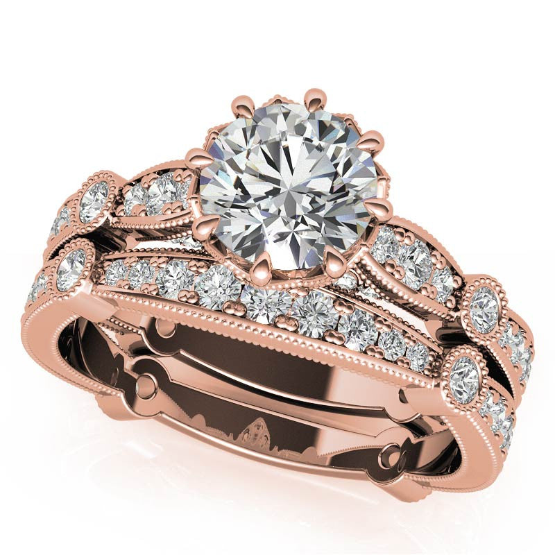 8-Prong Woven Round Brilliant Moissanite Engagement Ring with Milgrain