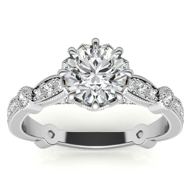 8-Prong Woven Round Brilliant Moissanite Engagement Ring with Milgrain
