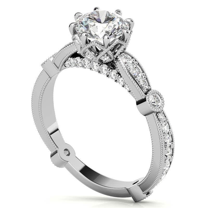 8-Prong Woven Round Brilliant Moissanite Engagement Ring with Milgrain