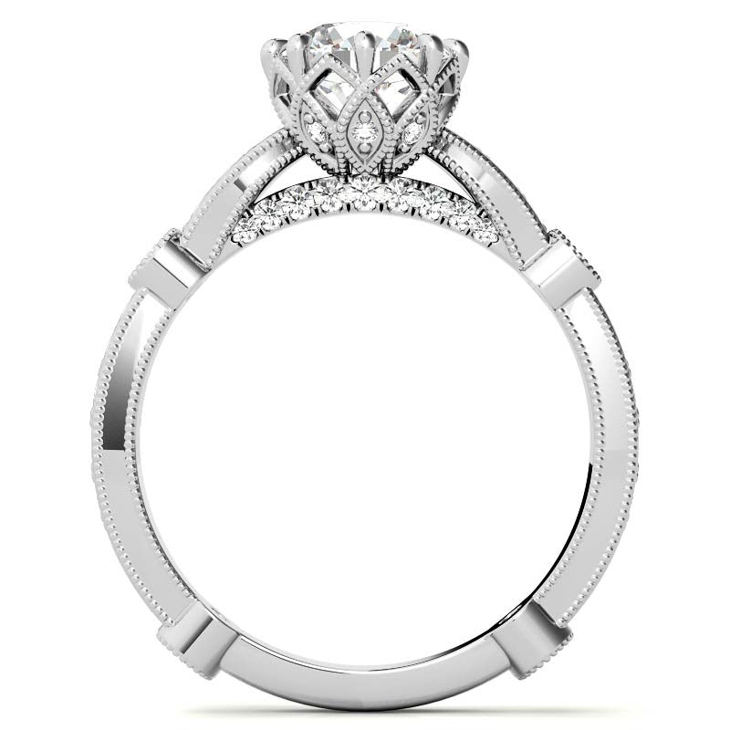 8-Prong Woven Round Brilliant Moissanite Engagement Ring with Milgrain