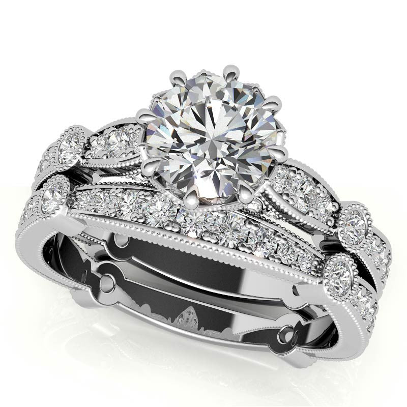 8-Prong Woven Round Brilliant Moissanite Engagement Ring with Milgrain