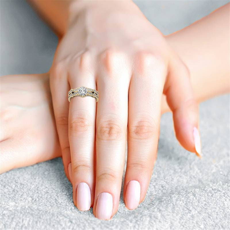 8-Prong Woven Round Brilliant Moissanite Engagement Ring with Milgrain