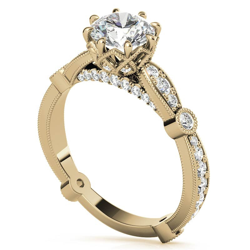 8-Prong Woven Round Brilliant Moissanite Engagement Ring with Milgrain