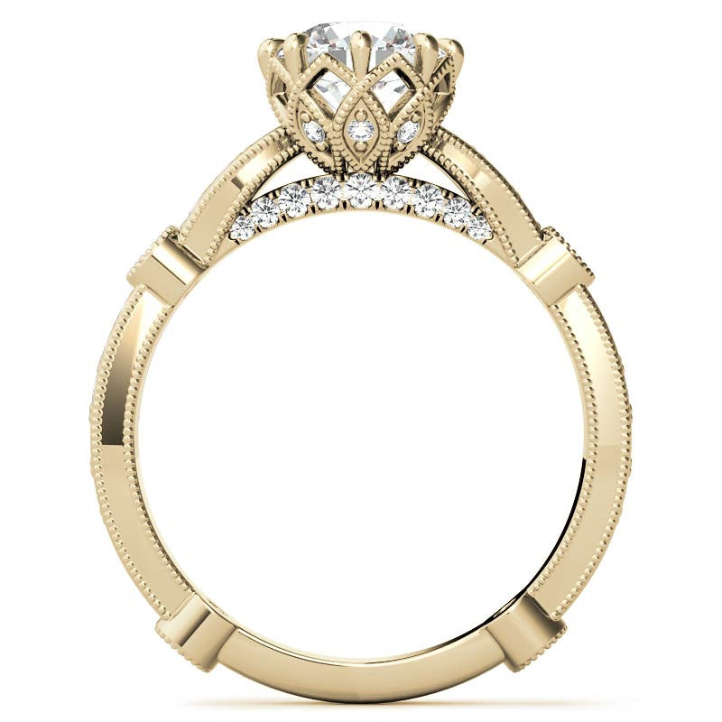 8-Prong Woven Round Brilliant Moissanite Engagement Ring with Milgrain