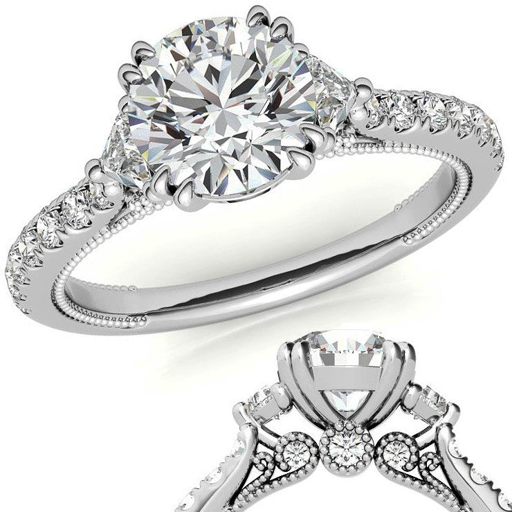 Round and Trillion Double Prong Moissanite Engagement Ring