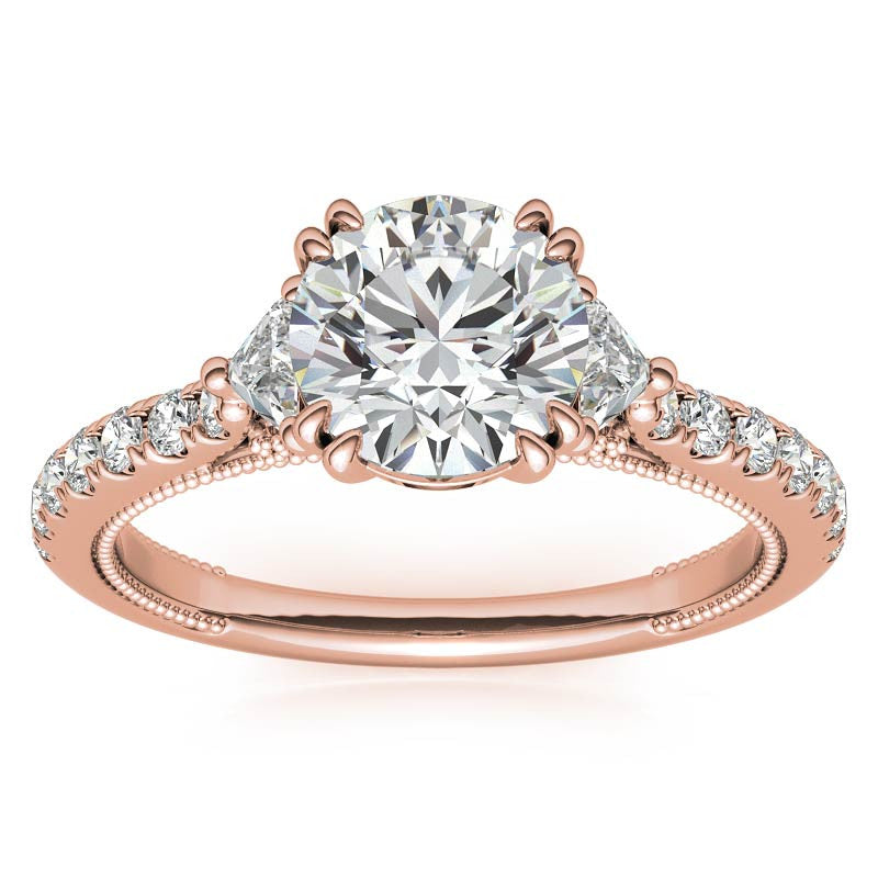 Round and Trillion Double Prong Moissanite Engagement Ring