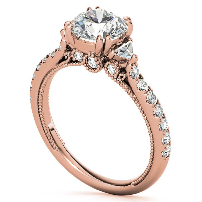 Round and Trillion Double Prong Moissanite Engagement Ring