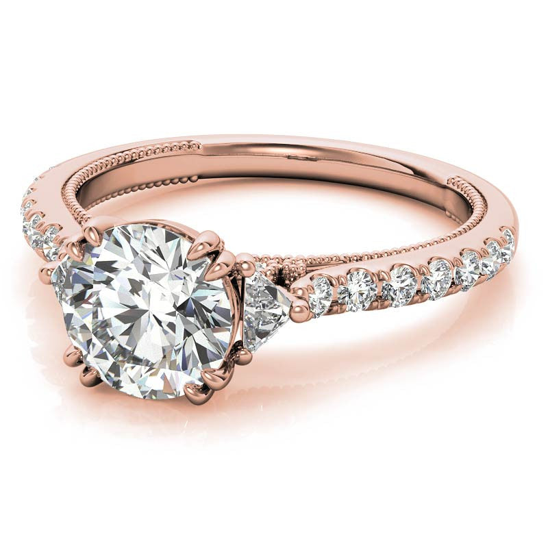 Round and Trillion Double Prong Moissanite Engagement Ring