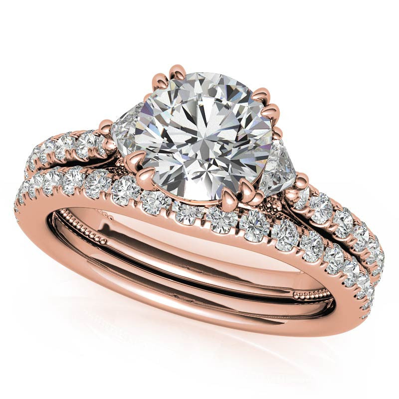Round and Trillion Double Prong Moissanite Engagement Ring