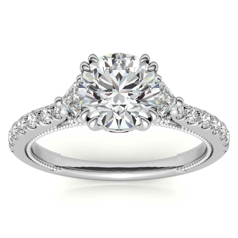 Round and Trillion Double Prong Moissanite Engagement Ring