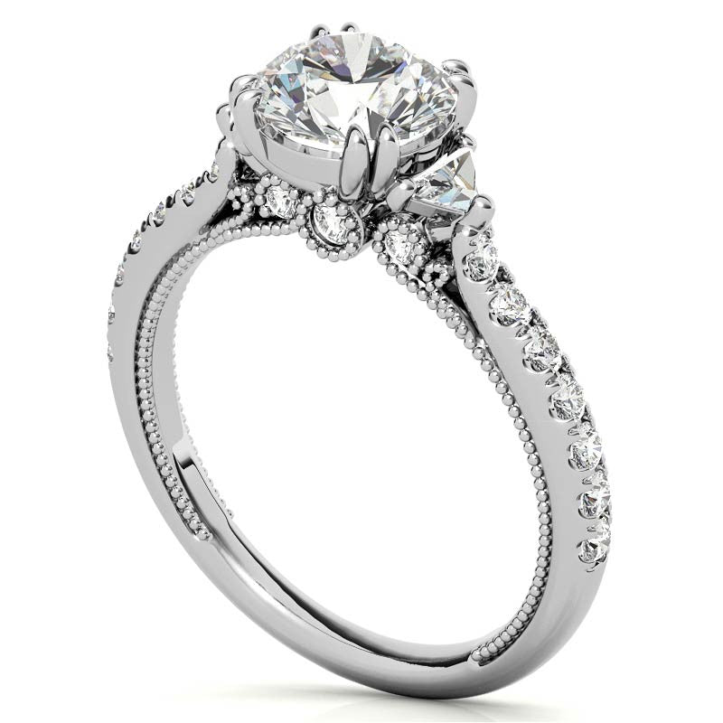 Round and Trillion Double Prong Moissanite Engagement Ring