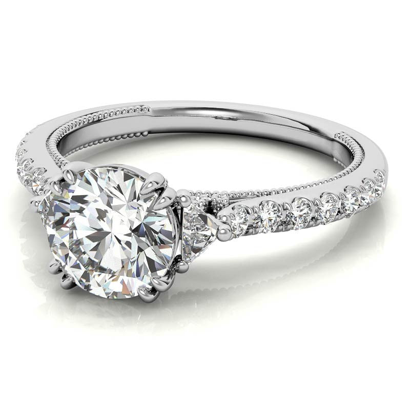 Round and Trillion Double Prong Moissanite Engagement Ring