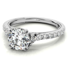 Round and Trillion Double Prong Moissanite Engagement Ring