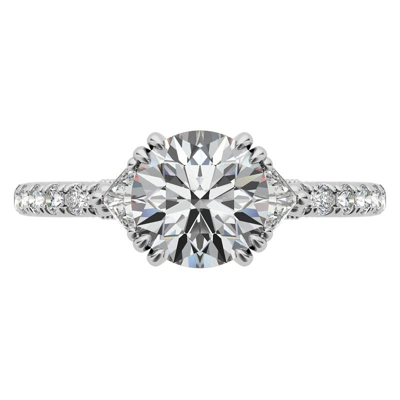 Round and Trillion Double Prong Moissanite Engagement Ring
