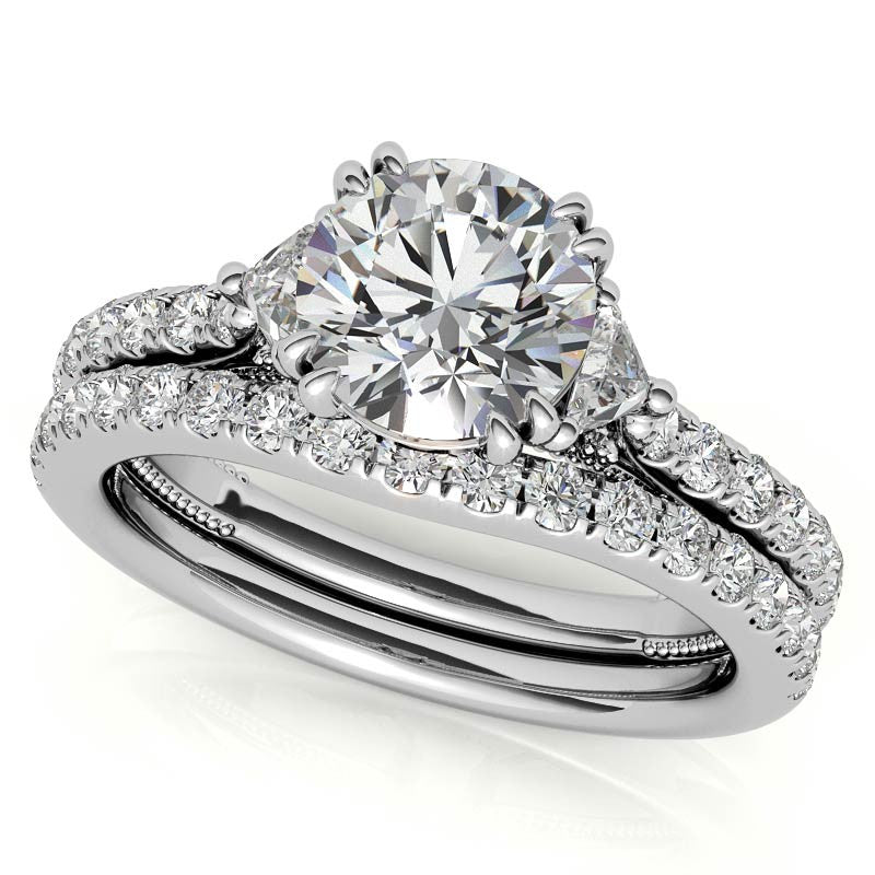 Round and Trillion Double Prong Moissanite Engagement Ring