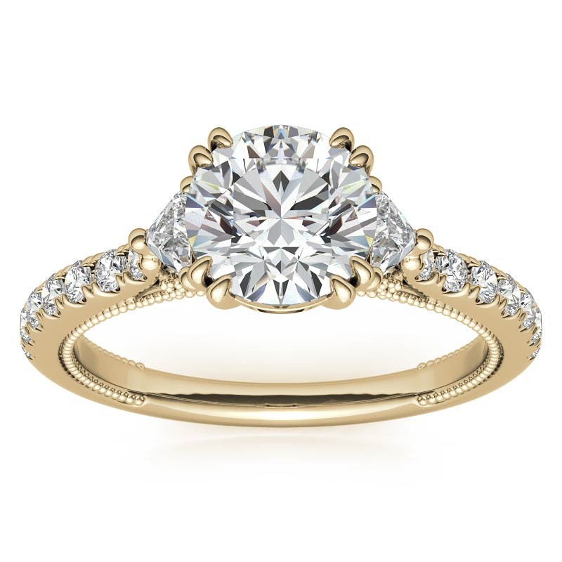 Round and Trillion Double Prong Moissanite Engagement Ring