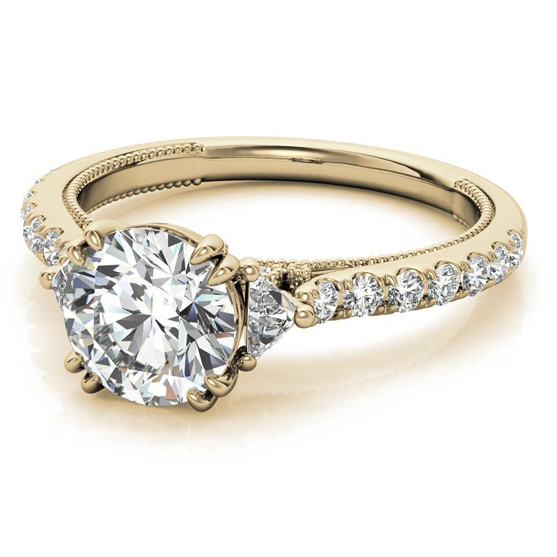 Round and Trillion Double Prong Moissanite Engagement Ring
