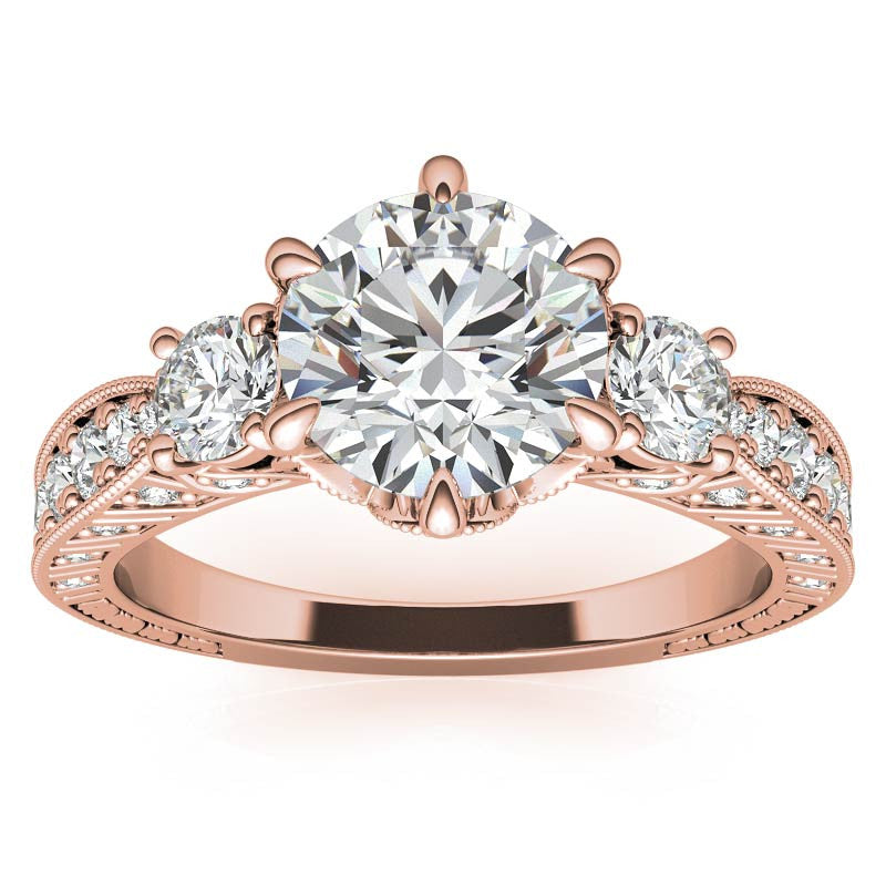 Antique Inspired Round 3-Stone Moissanite Engagement Ring