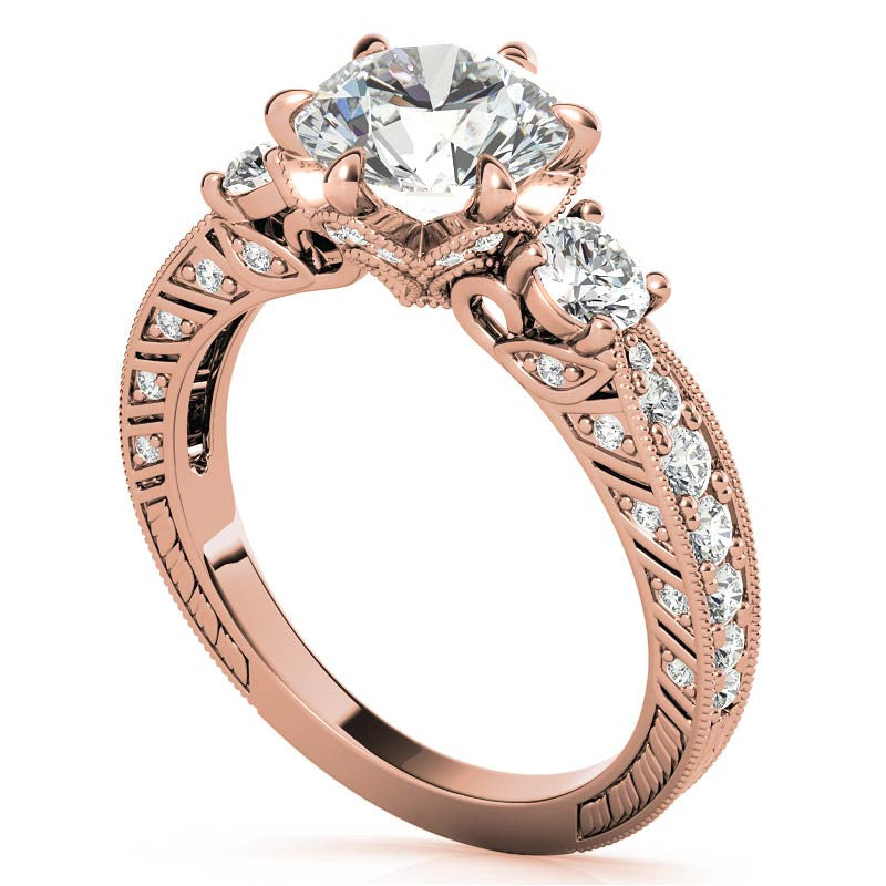 Antique Inspired Round 3-Stone Moissanite Engagement Ring
