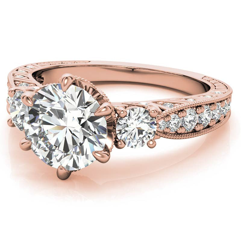Antique Inspired Round 3-Stone Moissanite Engagement Ring
