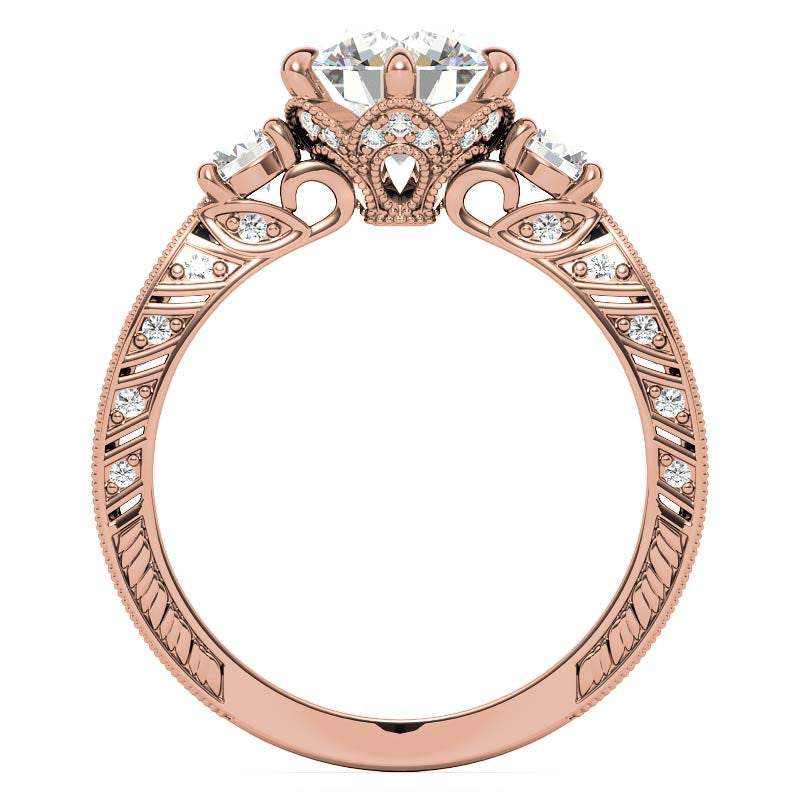 Antique Inspired Round 3-Stone Moissanite Engagement Ring