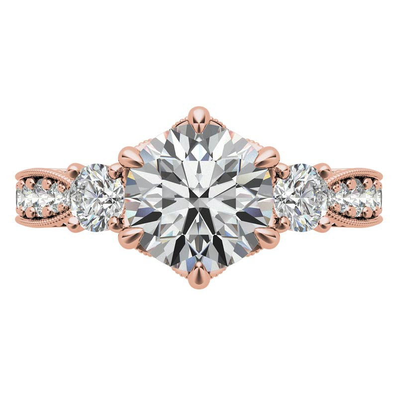 Antique Inspired Round 3-Stone Moissanite Engagement Ring