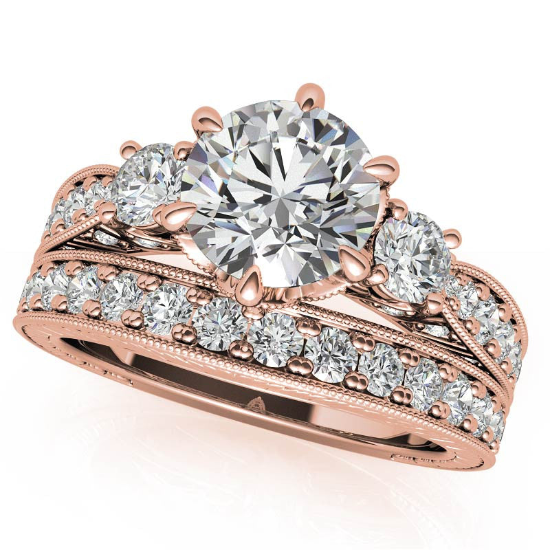 Antique Inspired Round 3-Stone Moissanite Engagement Ring