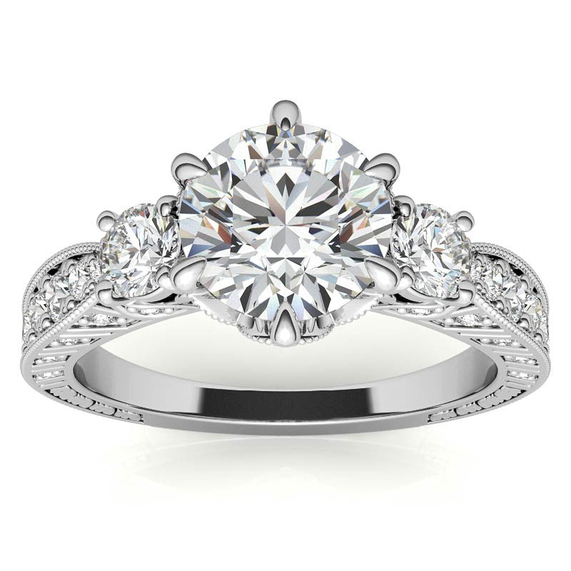Antique Inspired Round 3-Stone Moissanite Engagement Ring