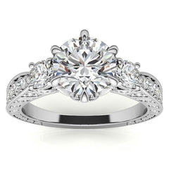 Antique Inspired Round 3-Stone Moissanite Engagement Ring