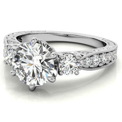 Antique Inspired Round 3-Stone Moissanite Engagement Ring