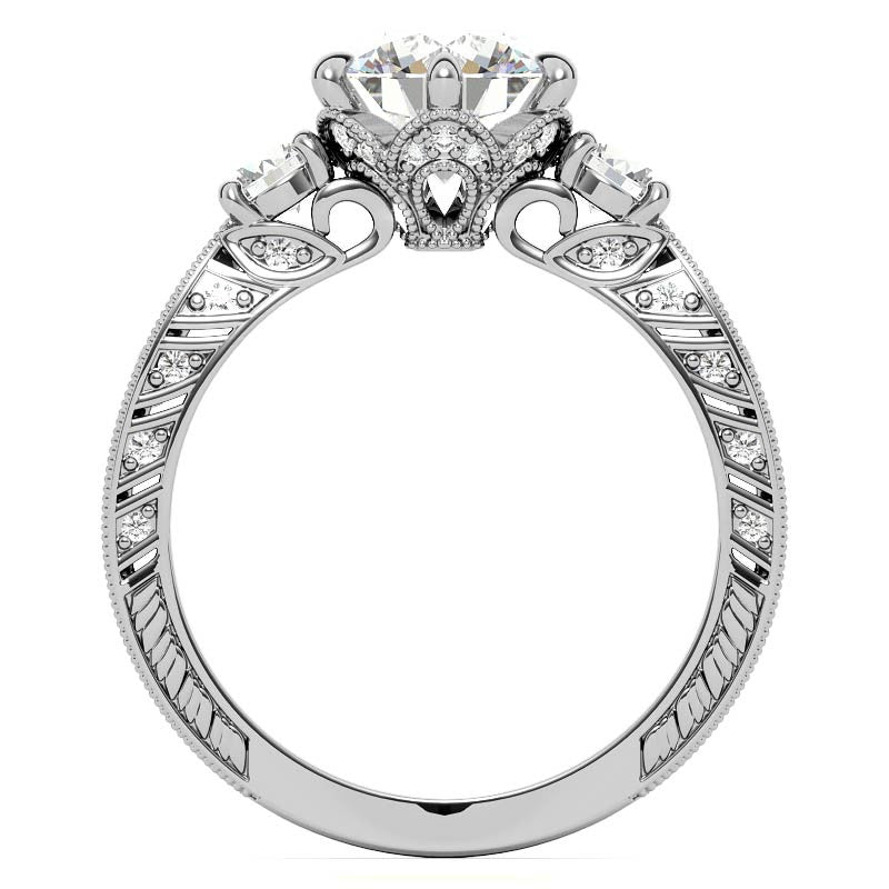Antique Inspired Round 3-Stone Moissanite Engagement Ring