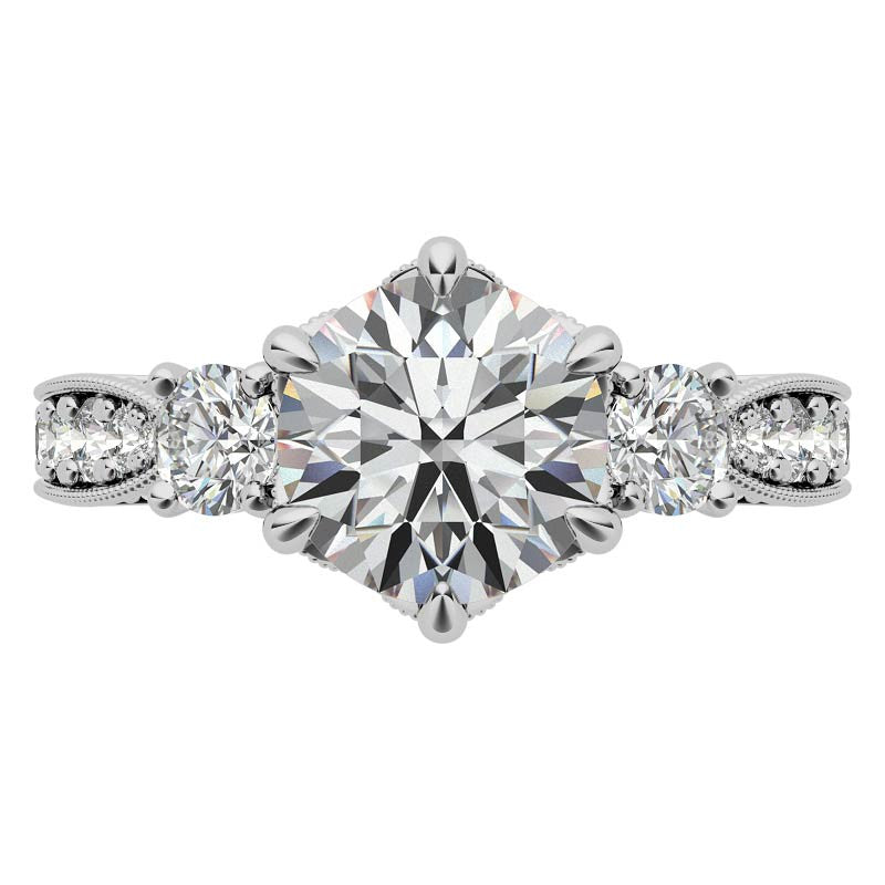 Antique Inspired Round 3-Stone Moissanite Engagement Ring